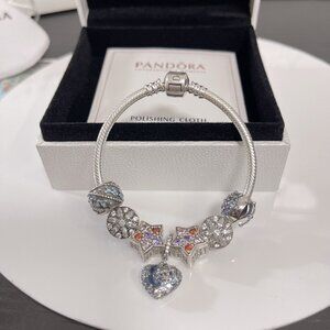 Pandora Sterling Silver Snake Bone Chain Beaded Bracelet